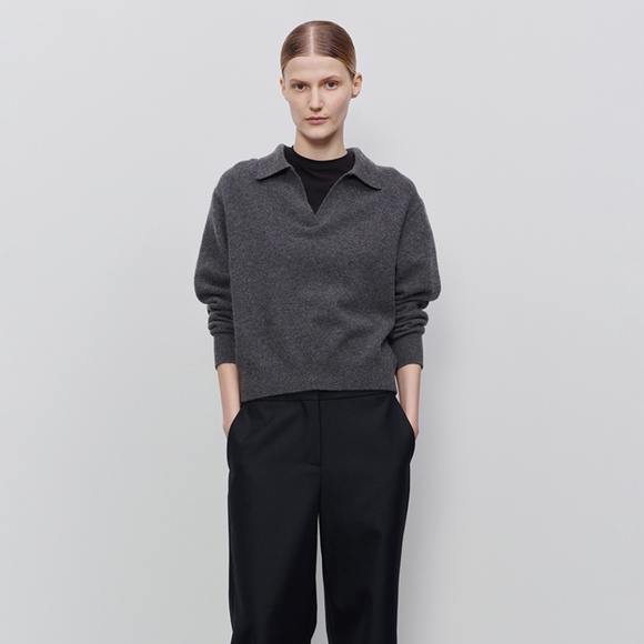 167. 440ME Leisure Polo Sweater Collar Grey Medium EUC 100% Wool $250 - Picture 1 of 6